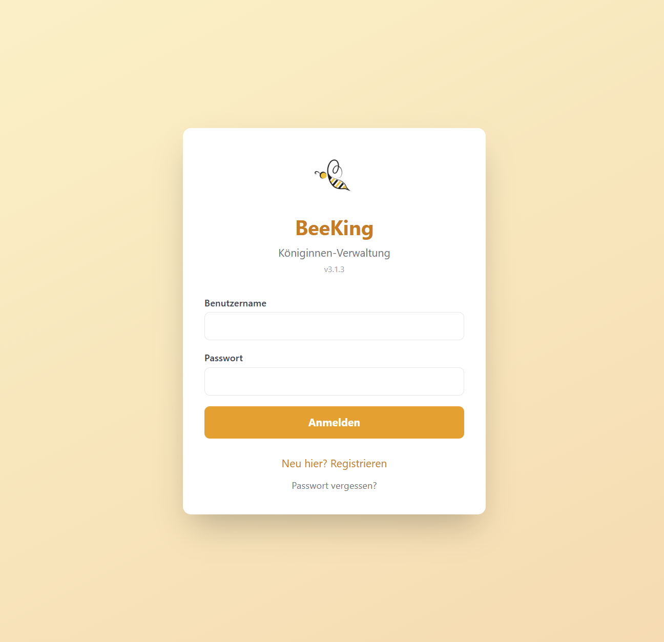 BeeKing Login-Ansicht